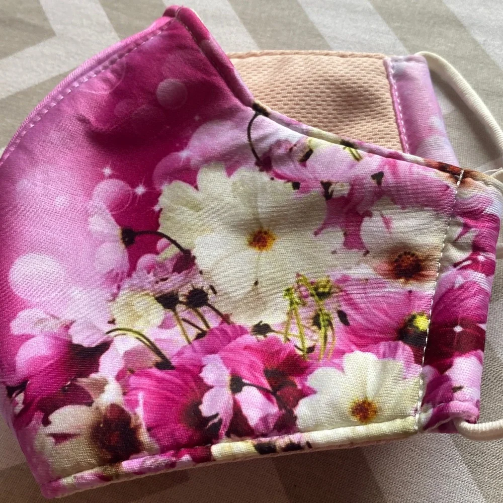 Floral & Solid Reusable Face Mask Set - Pink Floral, Rose Floral, Solid Coral